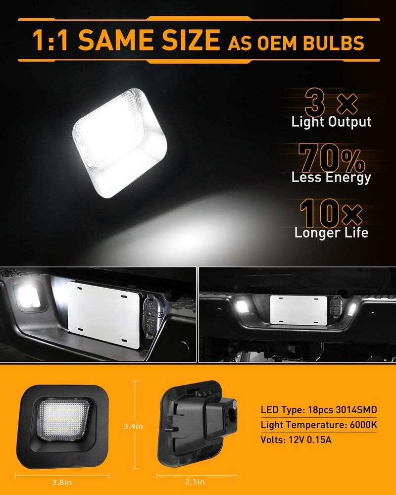 LESAUCE Full LED Clear Lens License Plate Light For 2003-2018 Dodge RAM 1500 2500 3500 Pickup Truck, 6000K Cool White, Tag Lamp Assembly Replacement，2PCS - Image 3